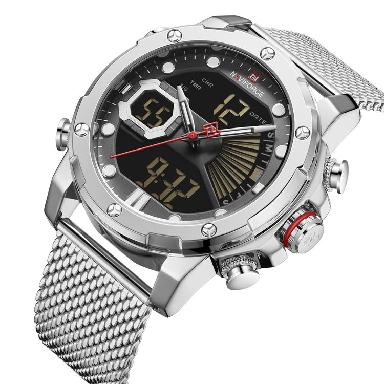 Men’s Luxury Sports Watch – Dual Display Stainless Steel