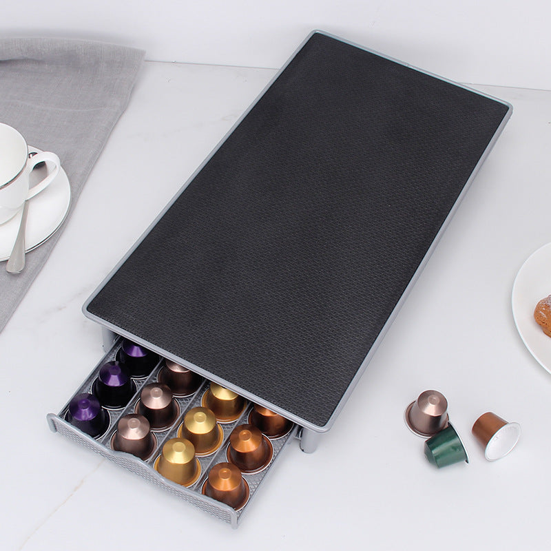 Coffee Capsule Drawer – Sleek Silver Organizer for Coffee Lovers