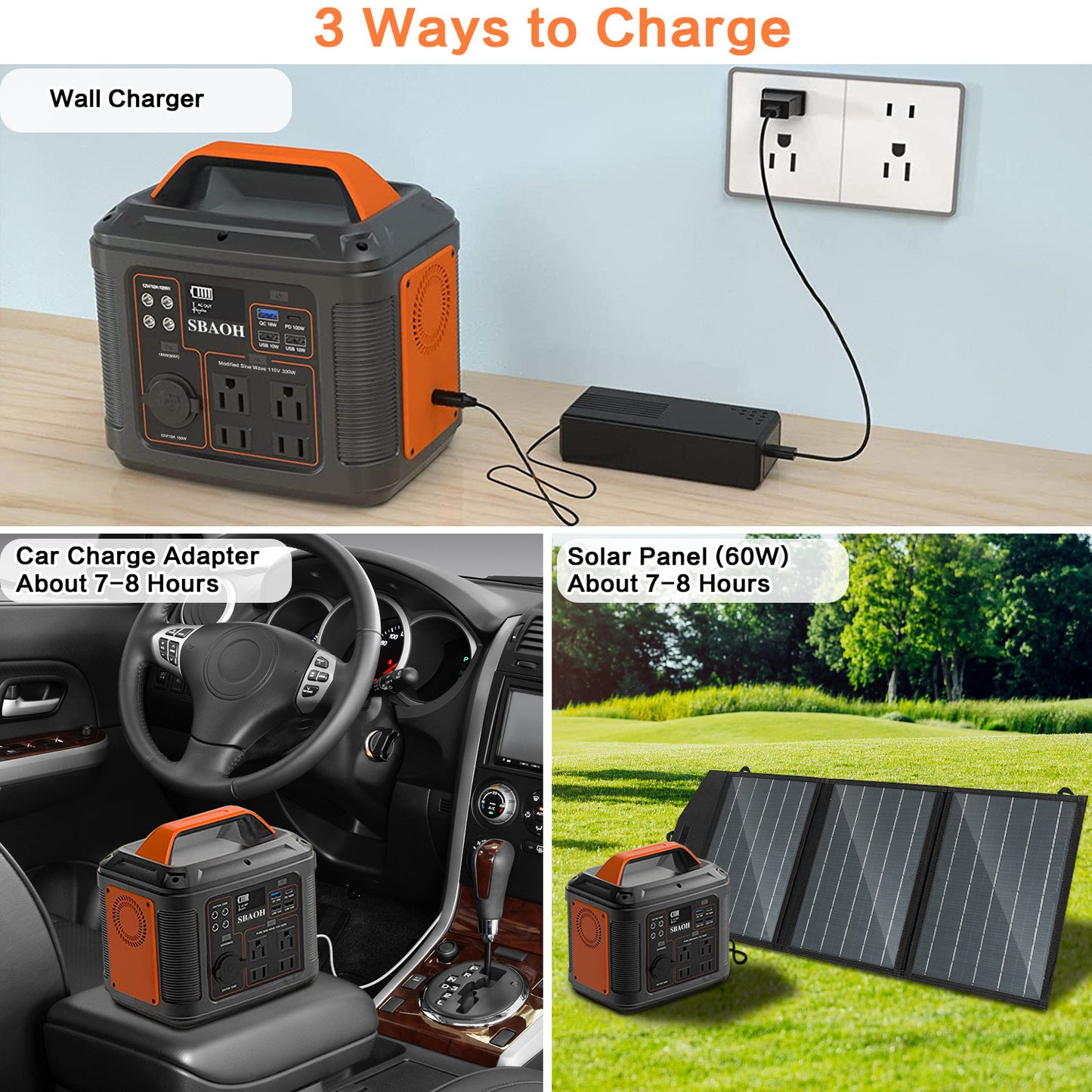 Original SBAOH P302 Portable Power Station – 300W 296Wh Backup Lithium Battery with 13 Outputs and Emergency Flashlight