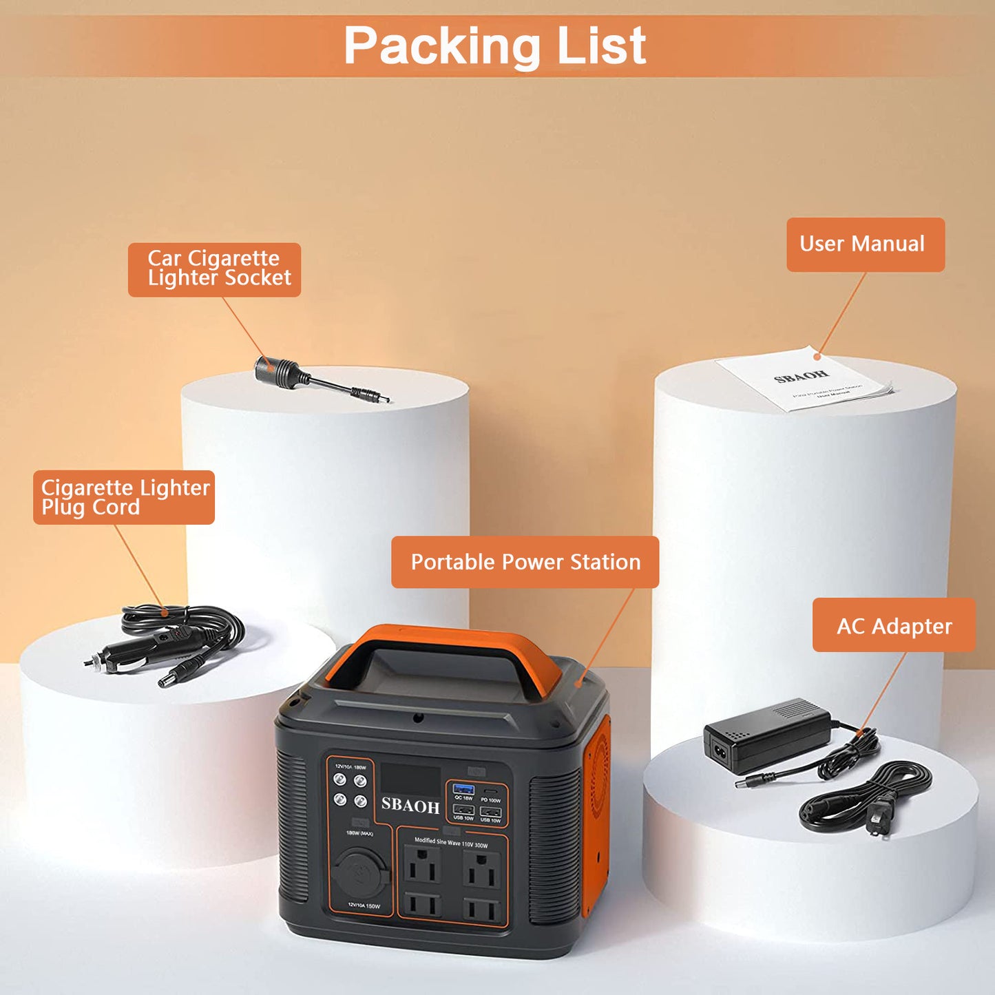 Original SBAOH P302 Portable Power Station – 300W 296Wh Backup Lithium Battery with 13 Outputs and Emergency Flashlight