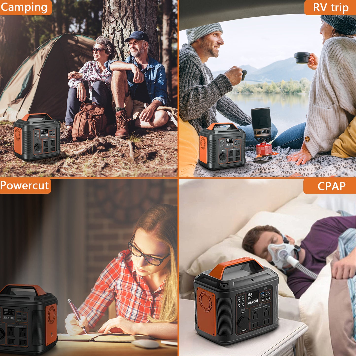 Original SBAOH P302 Portable Power Station – 300W 296Wh Backup Lithium Battery with 13 Outputs and Emergency Flashlight