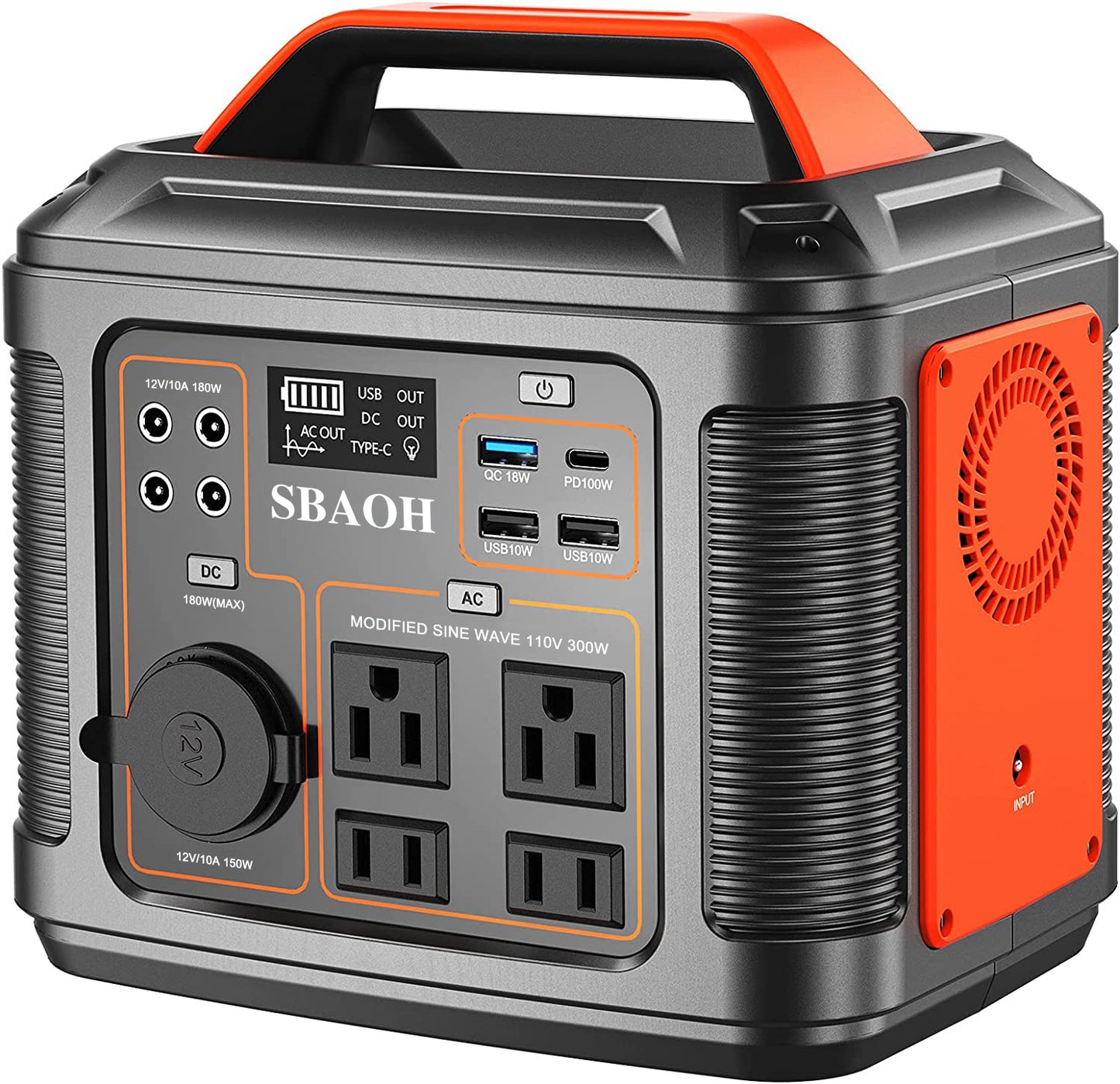 Original SBAOH P302 Portable Power Station – 300W 296Wh Backup Lithium Battery with 13 Outputs and Emergency Flashlight