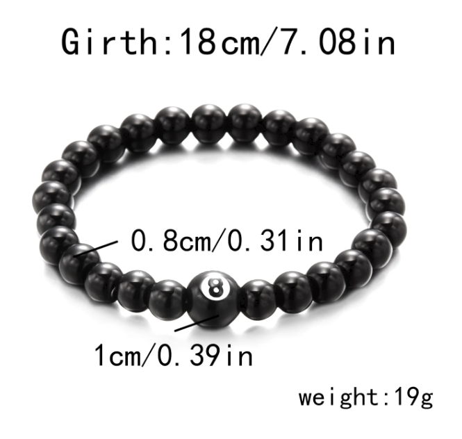 Billiard 8-Ball Beaded Bracelet in Black for Men