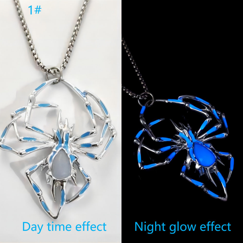 Luminous Gothic Spider Necklace – Glow-in-the-Dark Halloween Jewelry for Men and Women