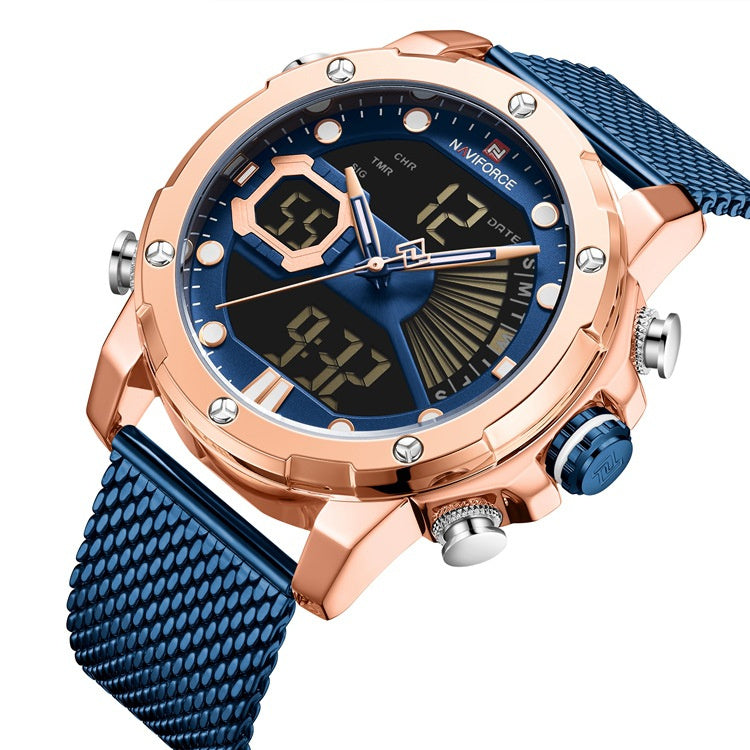 Men’s Luxury Sports Watch – Dual Display Stainless Steel