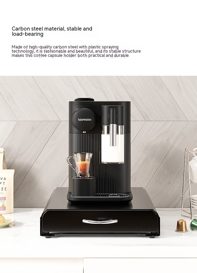 Carbon Steel Coffee Capsule Drawer – Sleek Storage for 60 Pods