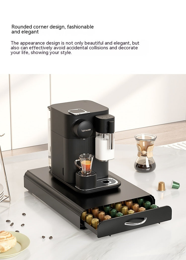 Carbon Steel Coffee Capsule Drawer – Sleek Storage for 60 Pods