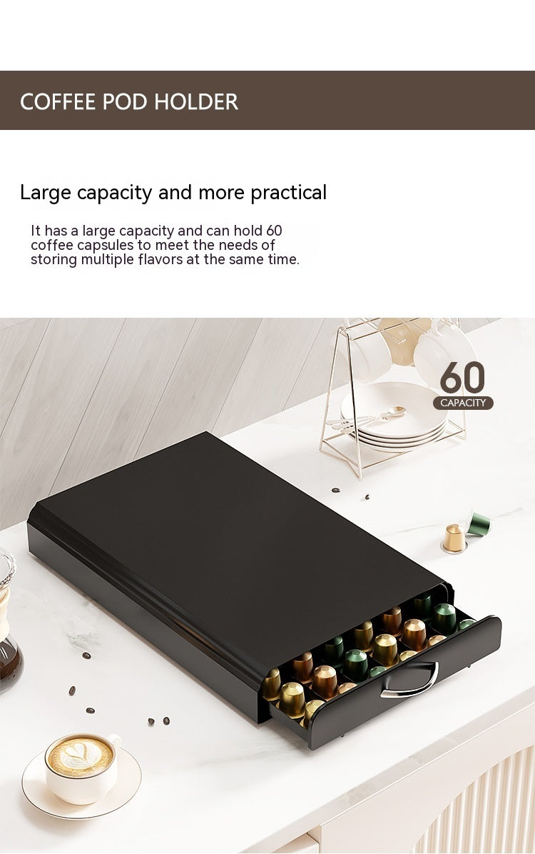 Carbon Steel Coffee Capsule Drawer – Sleek Storage for 60 Pods