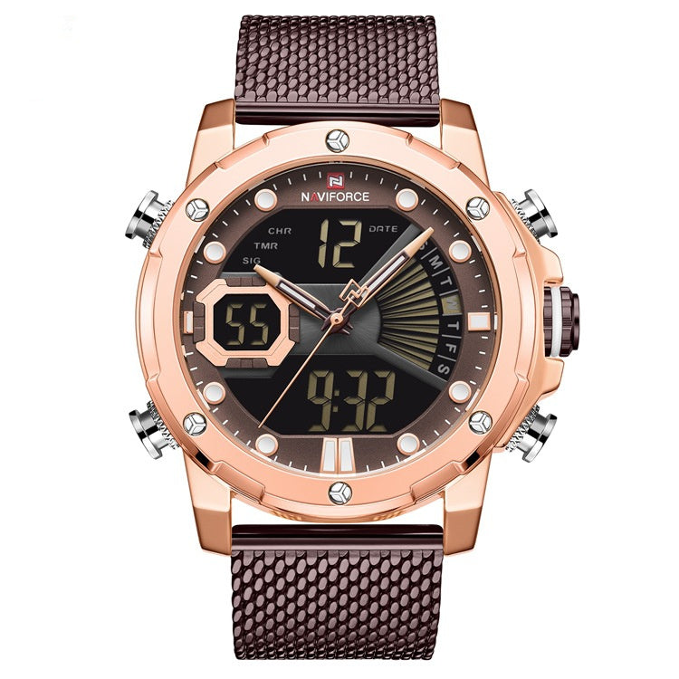 Men’s Luxury Sports Watch – Dual Display Stainless Steel