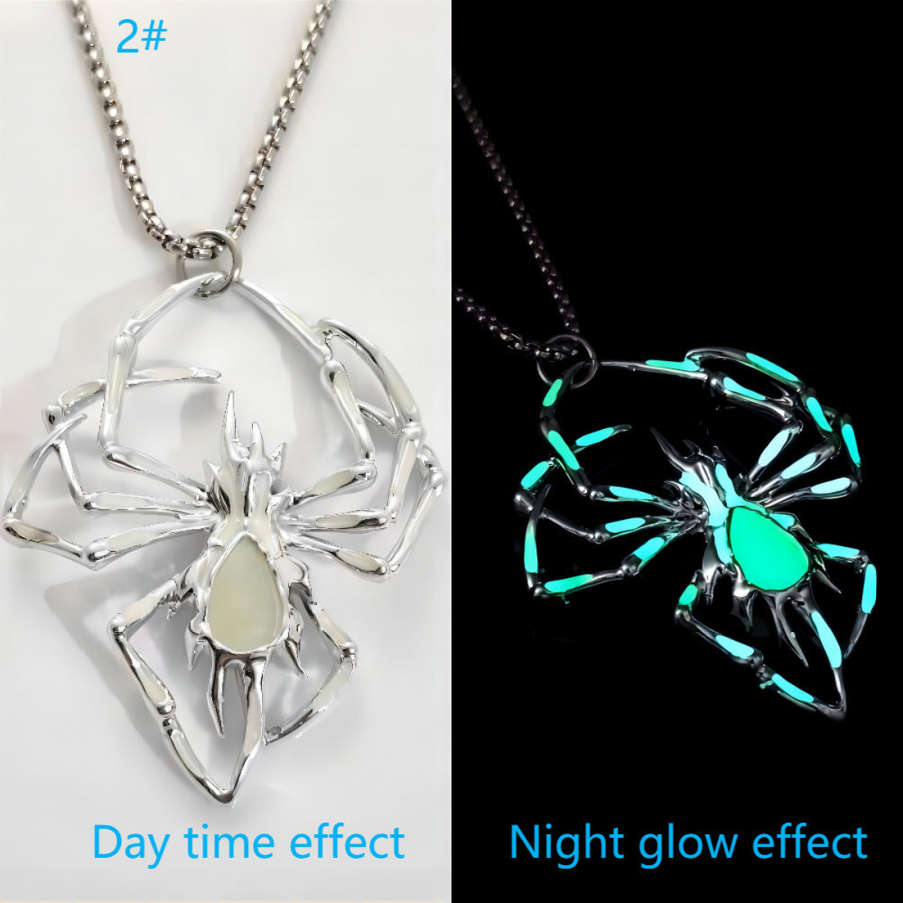 Luminous Gothic Spider Necklace – Glow-in-the-Dark Halloween Jewelry for Men and Women