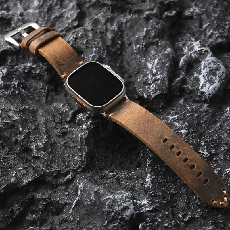 Handmade Cowhide Leather Watchband For Apple Watch 8/7 Ultra Strap 45 49MM
