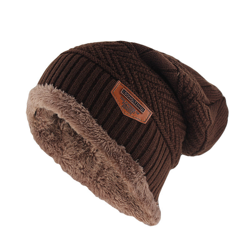 Men's Knitted Adult Wool Plus Velvet Padded Outdoor Warmth Cap
