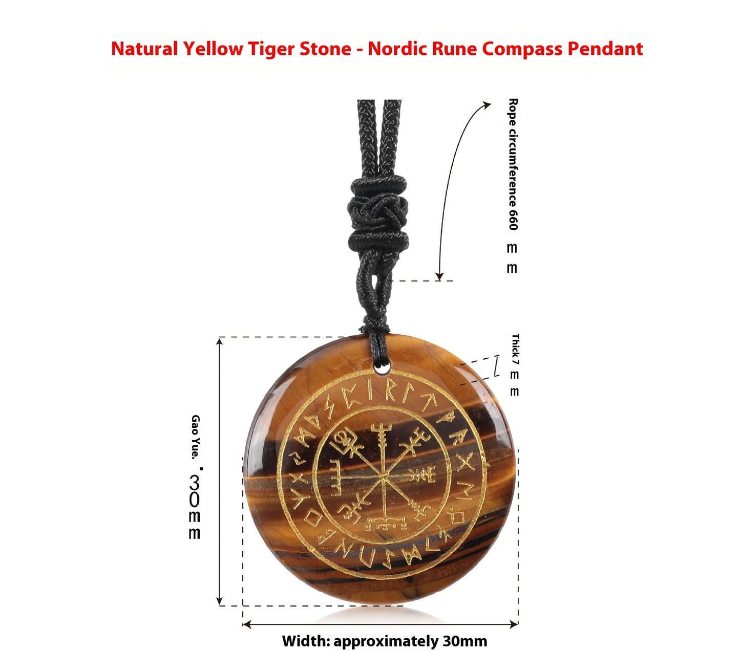 Nordic Rune Compass Crystal Pendant – Carved Amethyst, Obsidian, or Tiger’s Eye