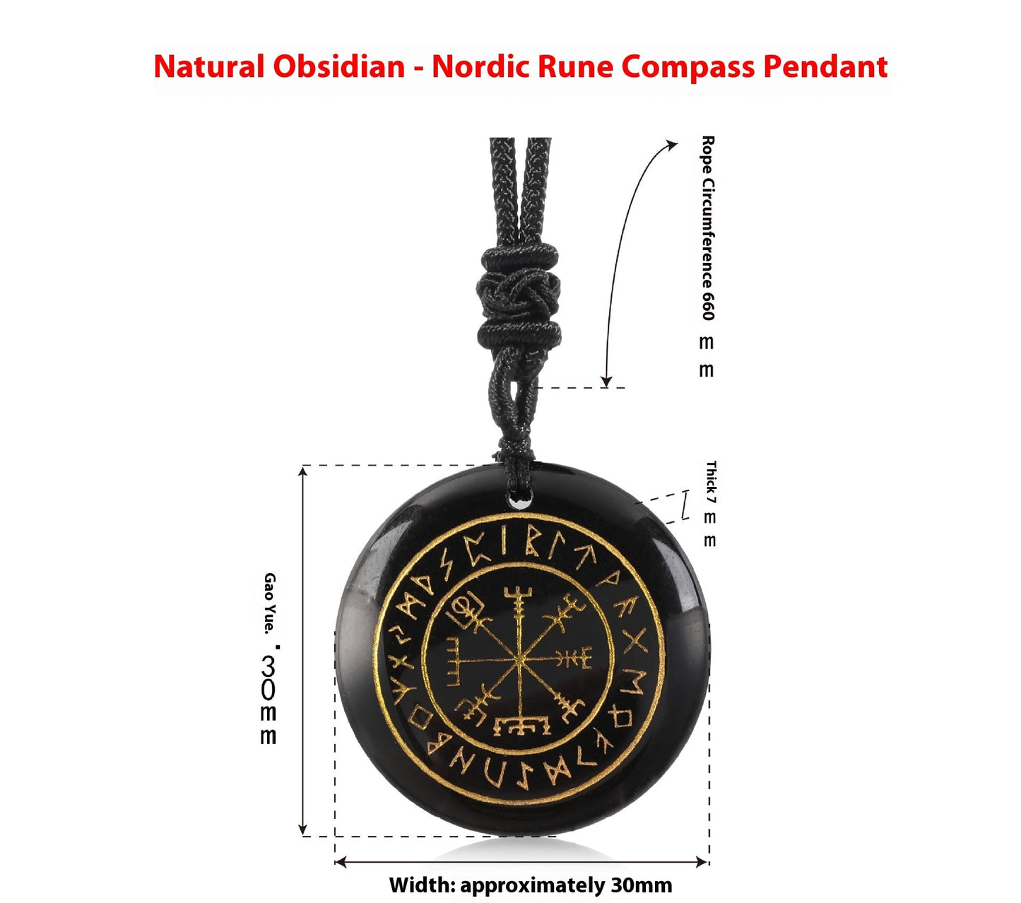 Nordic Rune Compass Crystal Pendant – Carved Amethyst, Obsidian, or Tiger’s Eye