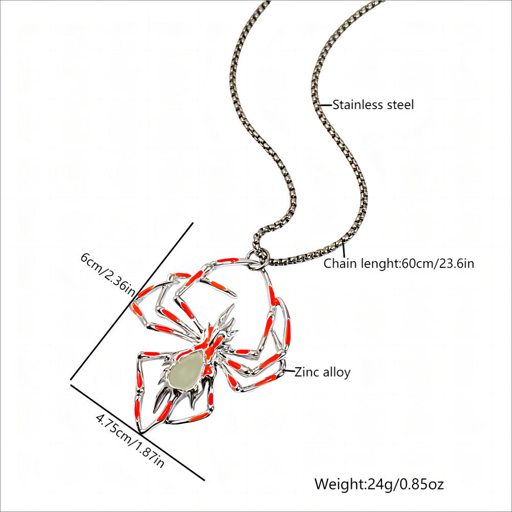 Luminous Gothic Spider Necklace – Glow-in-the-Dark Halloween Jewelry for Men and Women