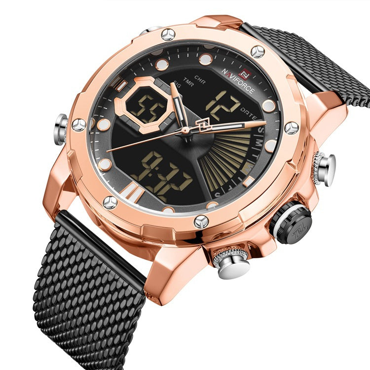 Men’s Luxury Sports Watch – Dual Display Stainless Steel