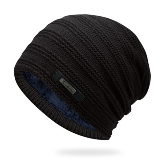 Gorro de lana de punto para hombre, acolchado de terciopelo y cálido para exteriores