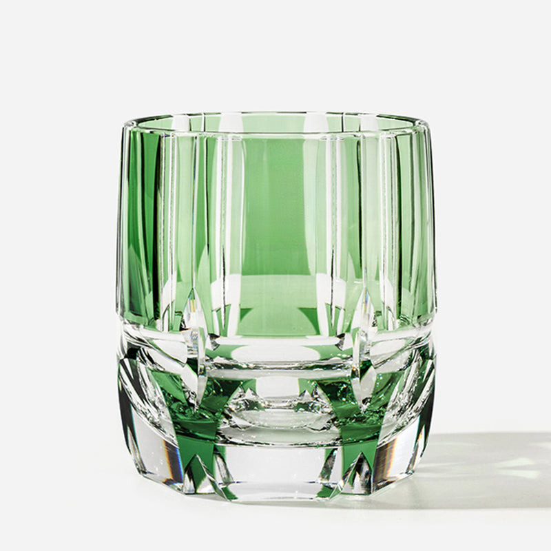 Japan KAGAMI Design Edo Kiriko Crystal Hand Carving Green Bamboo Rock Glass