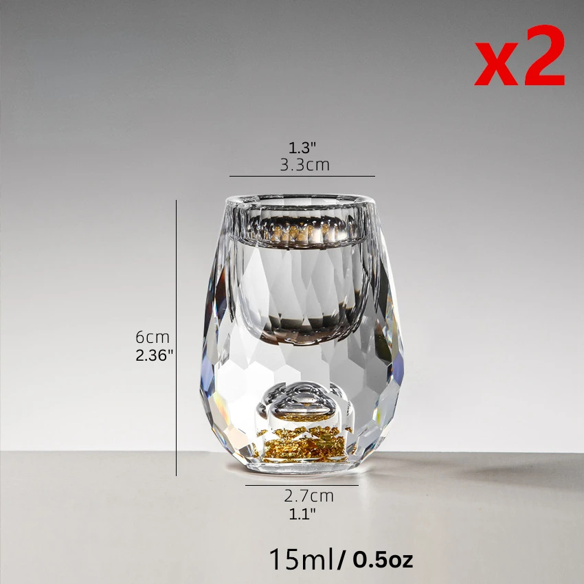 Diamond-Cut Crystal Shot Glass with Gold Foil – Luxury Liquor, Vodka, Wine, Baijiu, Sake, and Spirit Goblet
