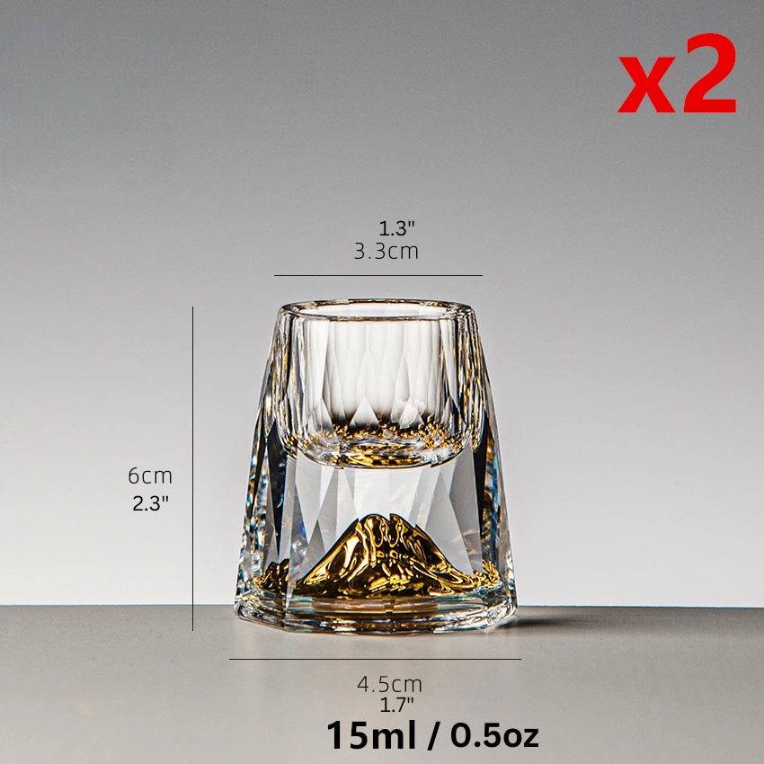 Diamond-Cut Crystal Shot Glass with Gold Foil – Luxury Liquor, Vodka, Wine, Baijiu, Sake, and Spirit Goblet