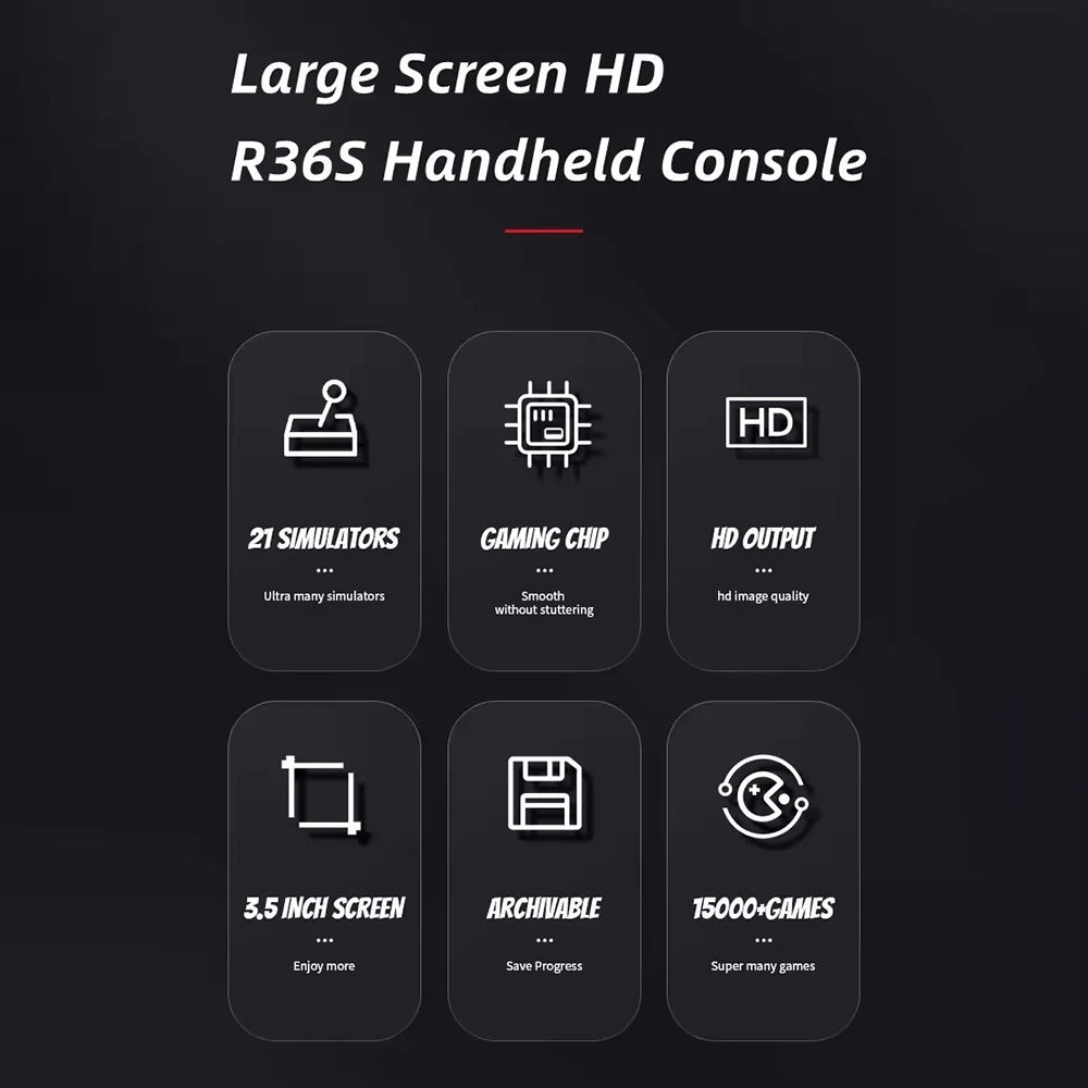 R36S Retro Handheld Game Console – 3.5" IPS Display, 64GB, 15,000+ Games