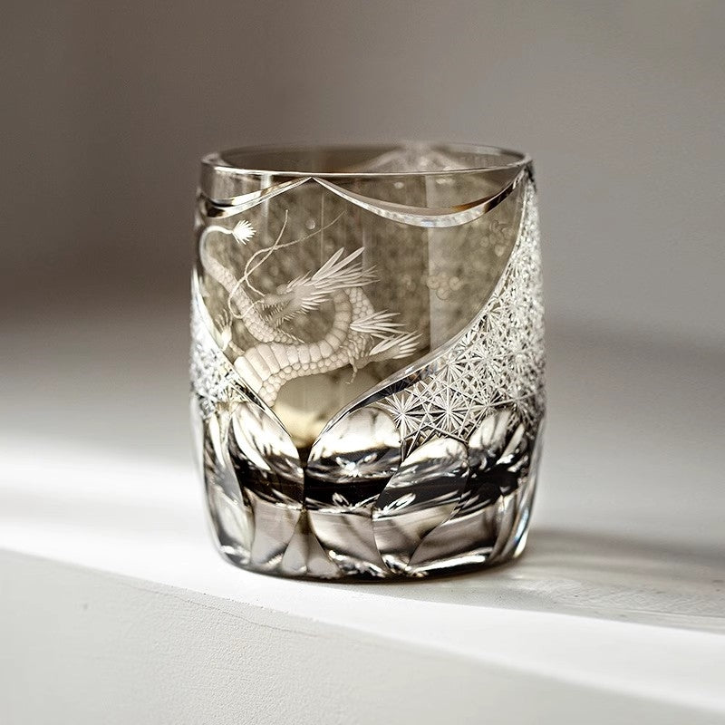Dragon Crystal Whiskey Glass – Hand-Carved Edo Kiriko Amber Brandy Snifter for Men | Gift Boxed Prestige