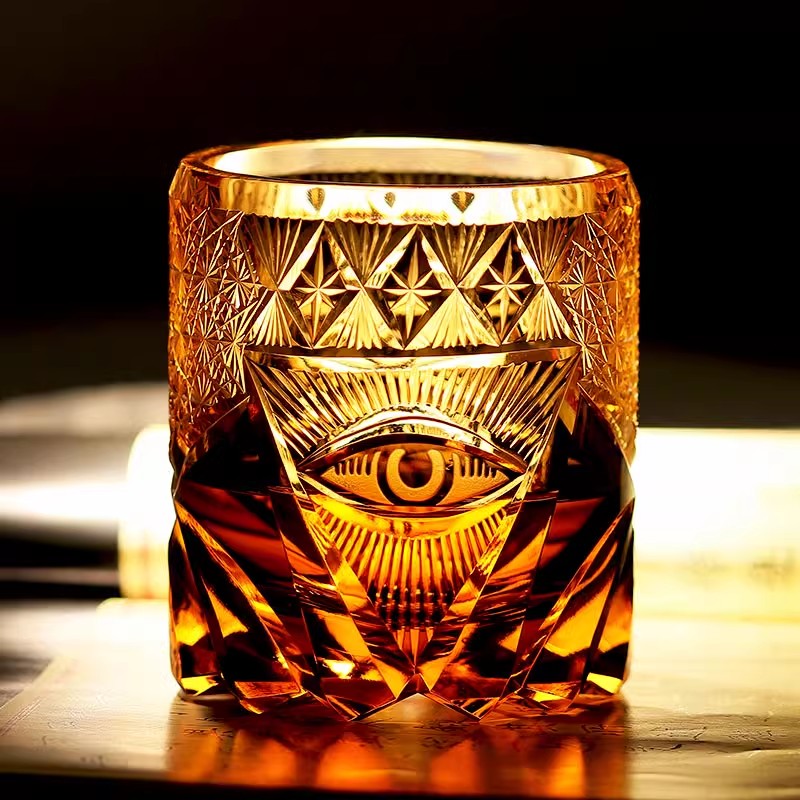 The Eye Of God - Edo Kiriko Hand Cut High End Amber Crystal Whiskey Glass