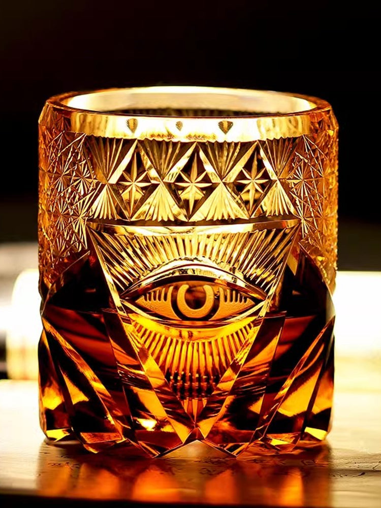 The Eye Of God - Edo Kiriko Hand Cut High End Amber Crystal Whiskey Glass