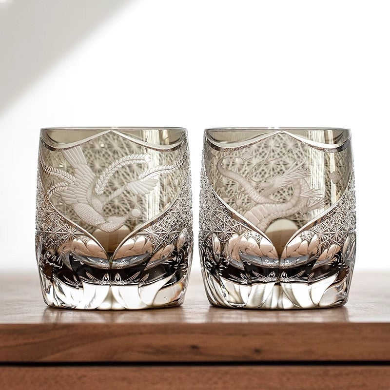 Dragon Crystal Whiskey Glass – Hand-Carved Edo Kiriko Amber Brandy Snifter for Men | Gift Boxed Prestige