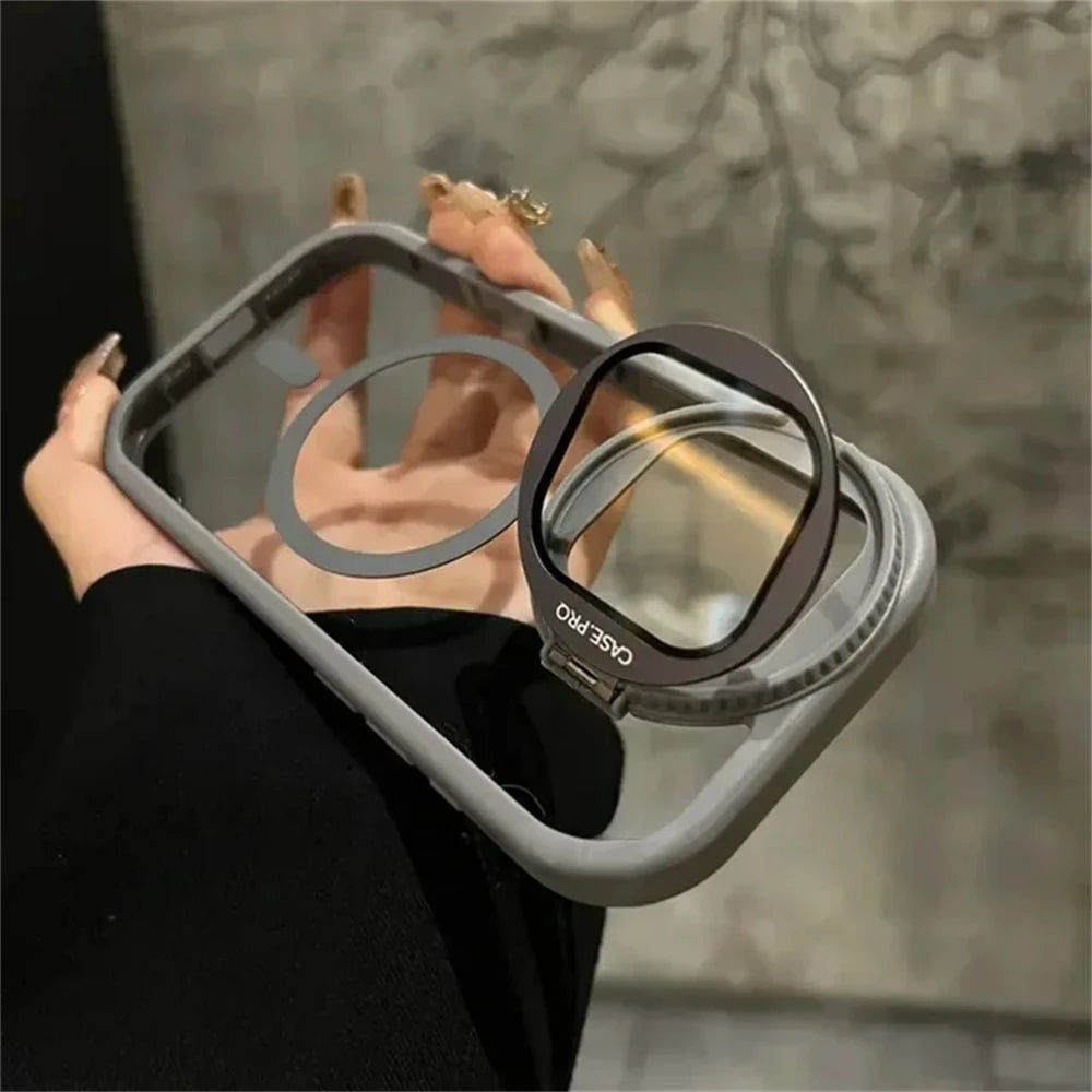 MagSafe-Compatible iPhone Case – Camera Lens Protection Flip Stand, Transparent & Shockproof