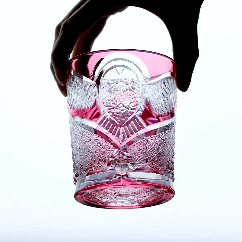 Edo Kiriko Hand-blown and Hand-carved Pink Crystal Owl Glass with Exquisite Gift Box And Precise Packaging