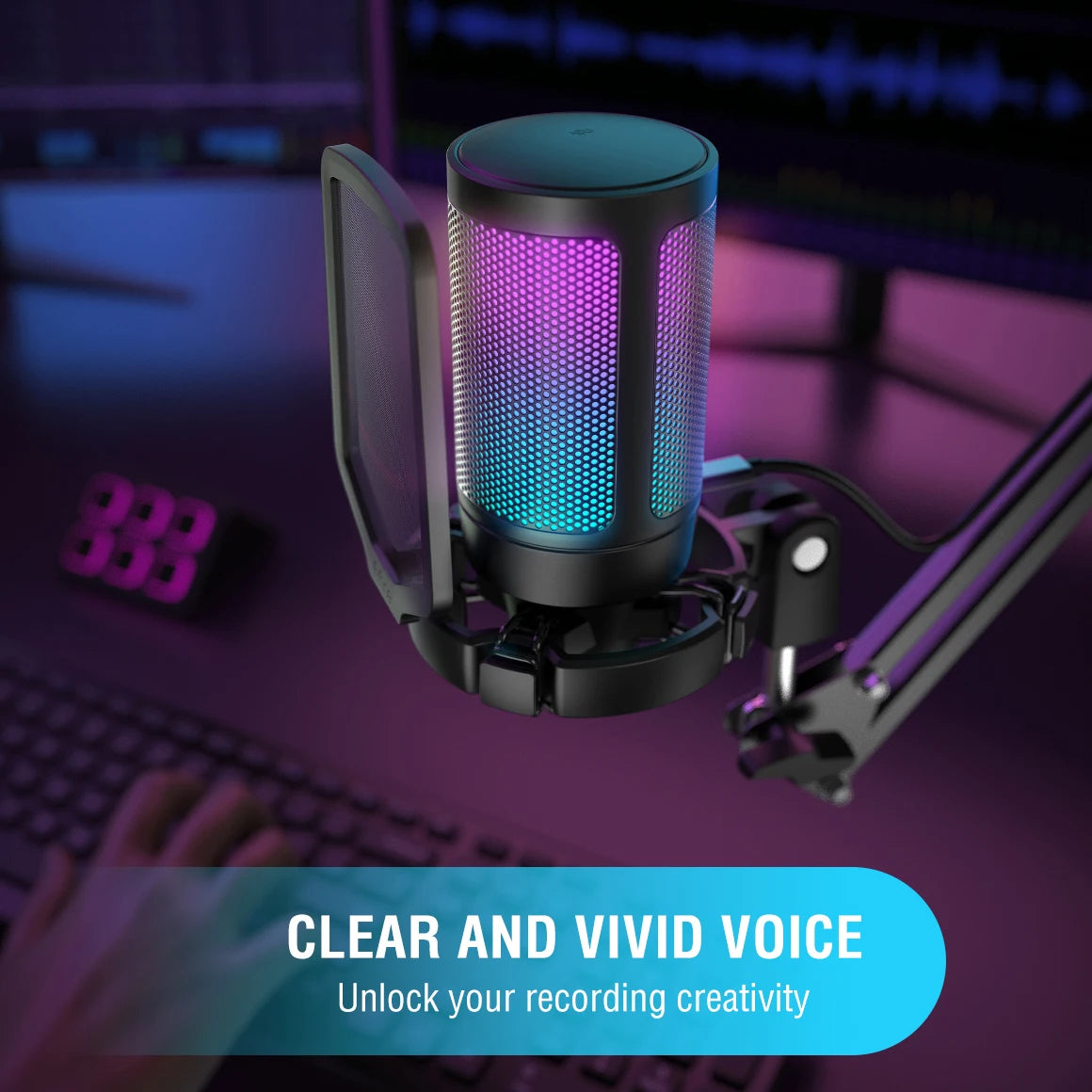 Original FIFINE Ampligame A6V USB Condenser Mic for PC, PS4/5, MAC - Pop Filter, Shock Mount, Gain Control