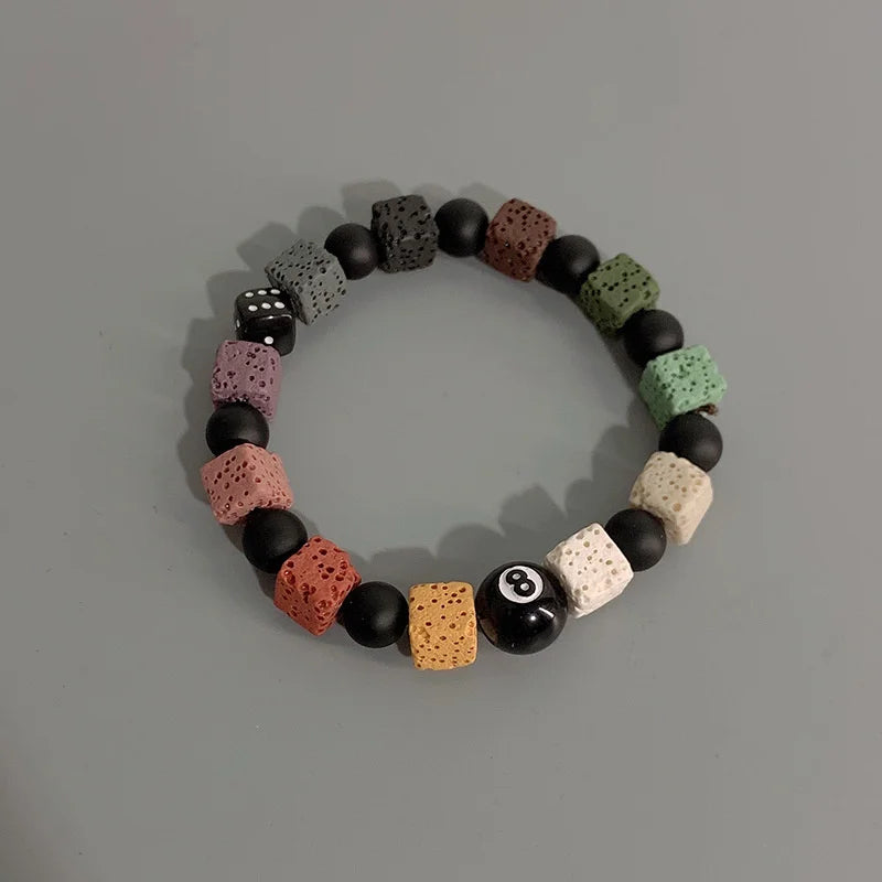 Billiard 8-Ball Beaded Bracelet in Black for Men
