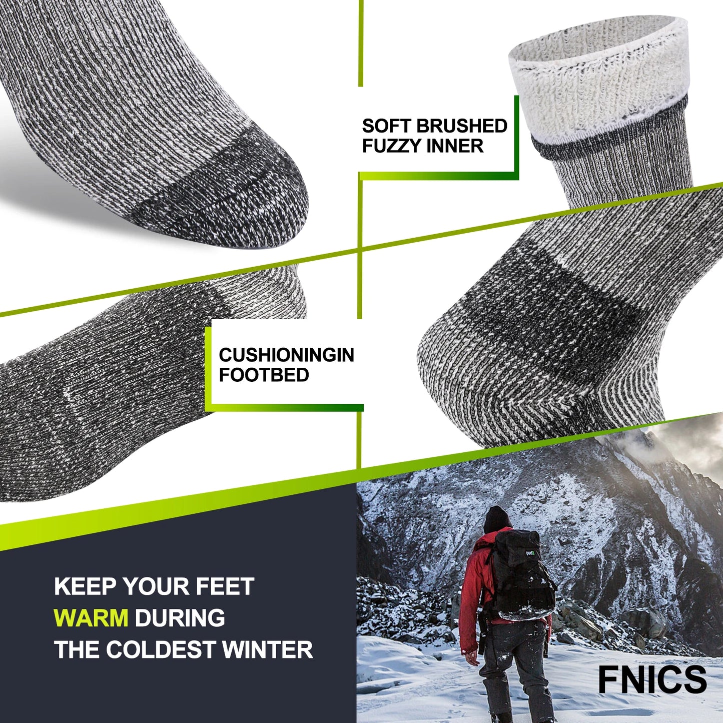 3 Pairs Merino Wool Crew Socks – Thick, Thermal & Winter-Ready