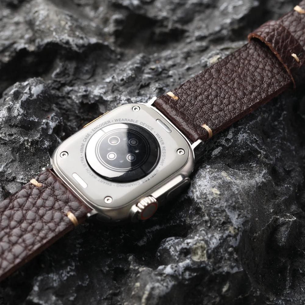Handmade Italian Cowhide Leather Apple Watch Band – Ultra 2, S9, S8 – 49mm, 45mm – Soft Genuine Leather Strap for Men