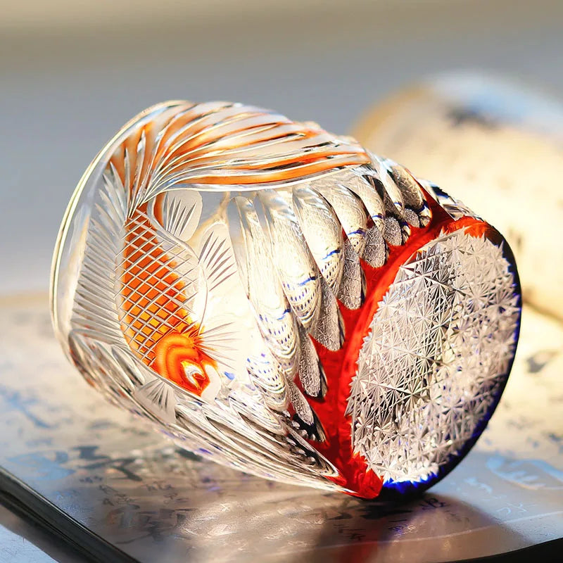 Japanese Edo Kiriko Goldfish Design Pure Hand-carved Whisky Glass With Exquisite Package