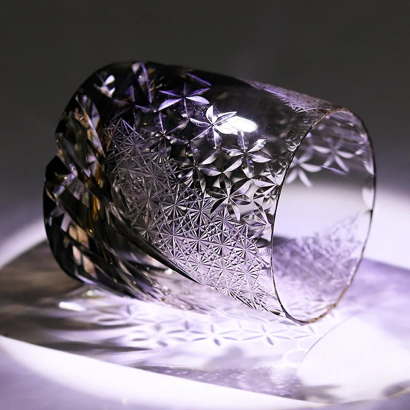 Edo Kiriko Whiskey Glass 310ml – Hand-Cut Amber Grey Crystal in Gift Box