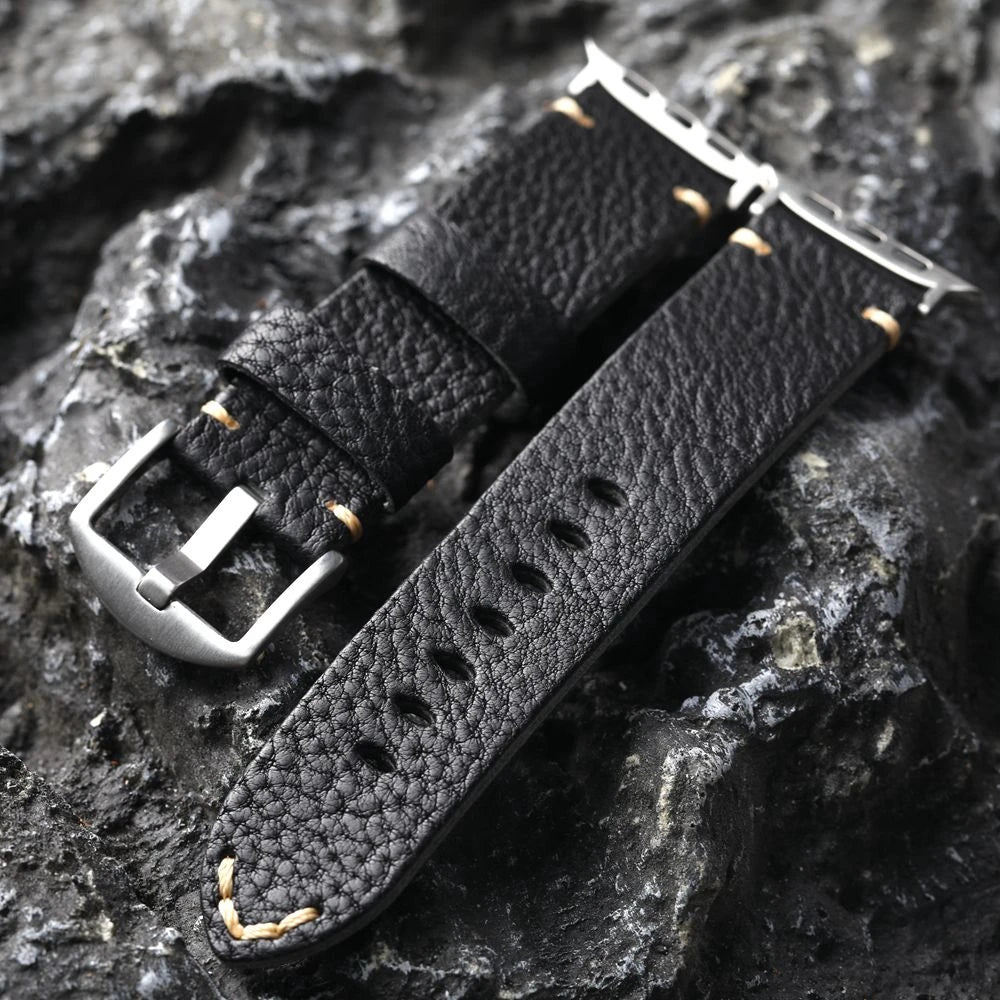 Handmade Italian Cowhide Leather Apple Watch Band – Ultra 2, S9, S8 – 49mm, 45mm – Soft Genuine Leather Strap for Men