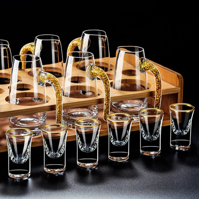 6-Piece Gold Rim Shot Glass Set β Elegant Glass Cups for Spirits & Baijiu
