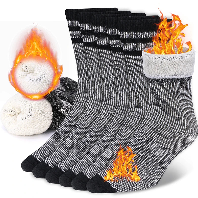 3 Pairs Merino Wool Crew Socks – Thick, Thermal & Winter-Ready
