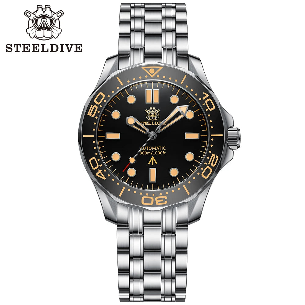 STEELDIVE SD1957 Automatic Dive Watch β 42mm Vintage Bezel, Green Luminous, Sapphire Glass, 200M Waterproof