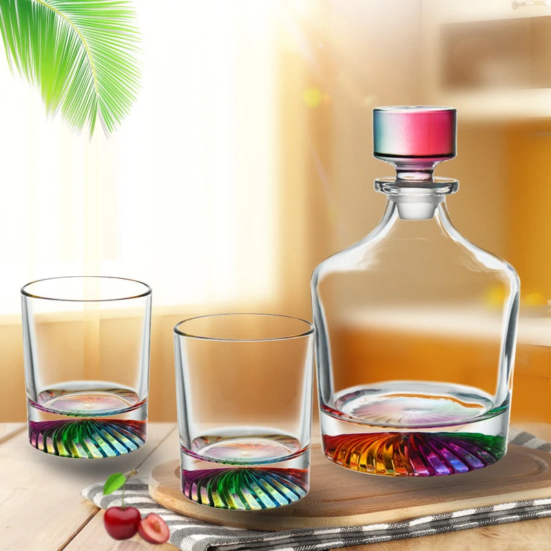 Neon Crystal Whiskey Decanter & Glass Set (4 pcs) – LED Glowing Bar Drinkware for Wine, Cocktails & Spirits