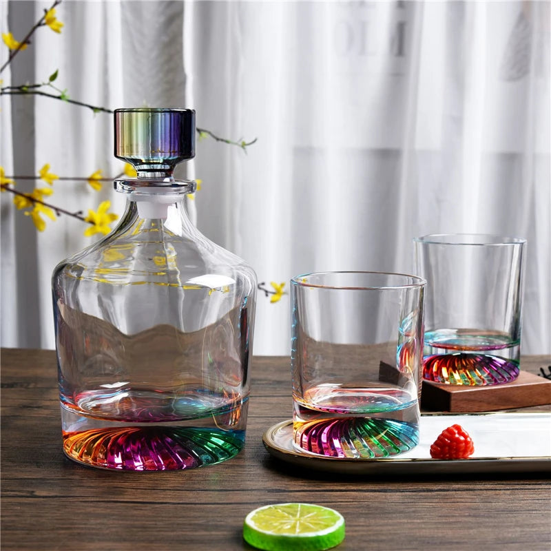 Neon Crystal Whiskey Decanter & Glass Set (4 pcs) – LED Glowing Bar Drinkware for Wine, Cocktails & Spirits