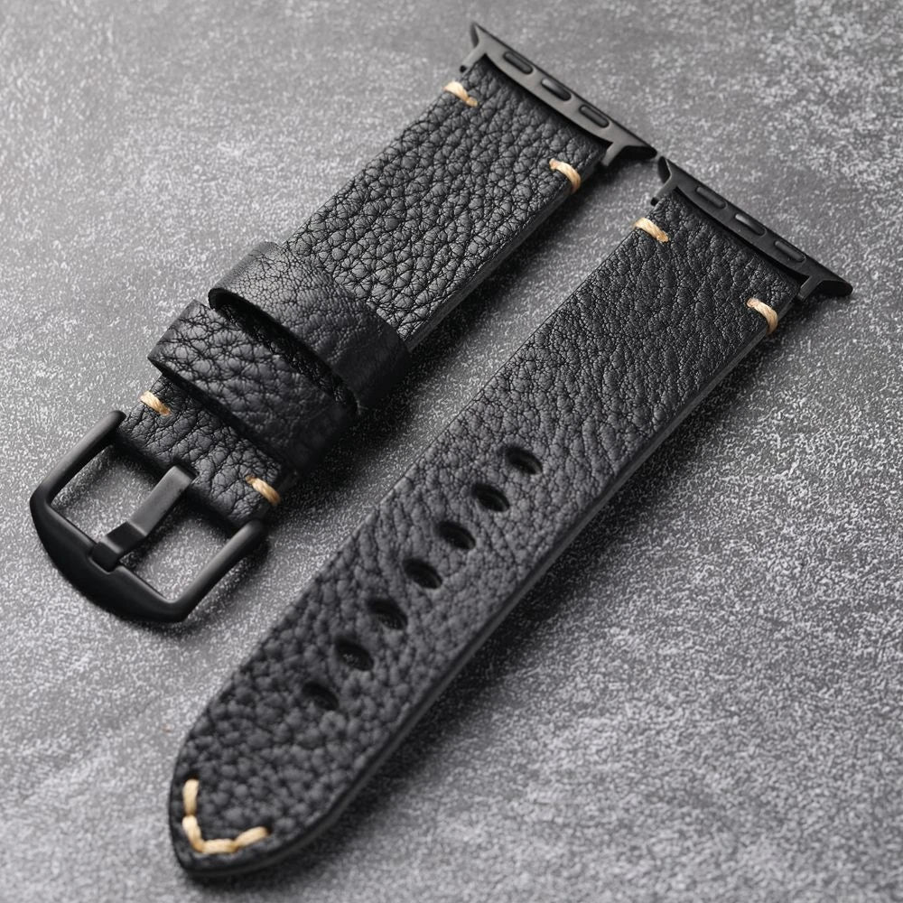 Handmade Italian Cowhide Leather Apple Watch Band – Ultra 2, S9, S8 – 49mm, 45mm – Soft Genuine Leather Strap for Men
