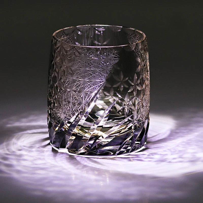 Edo Kiriko Whiskey Glass 310ml – Hand-Cut Amber Grey Crystal in Gift Box