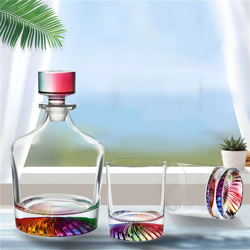 Neon Crystal Whiskey Decanter & Glass Set (4 pcs) – LED Glowing Bar Drinkware for Wine, Cocktails & Spirits
