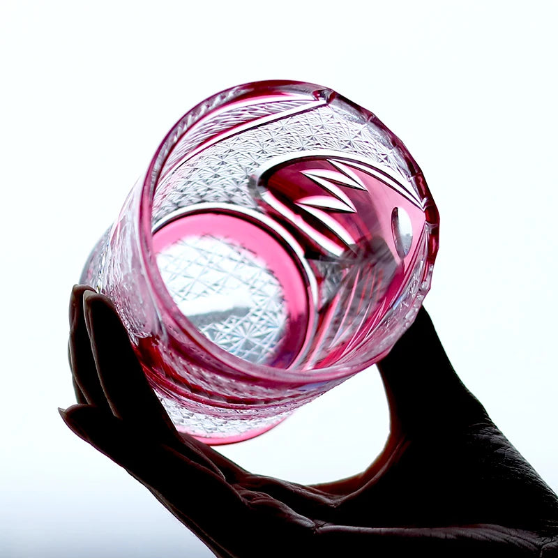 Edo Kiriko Hand-blown and Hand-carved Pink Crystal Owl Glass with Exquisite Gift Box And Precise Packaging