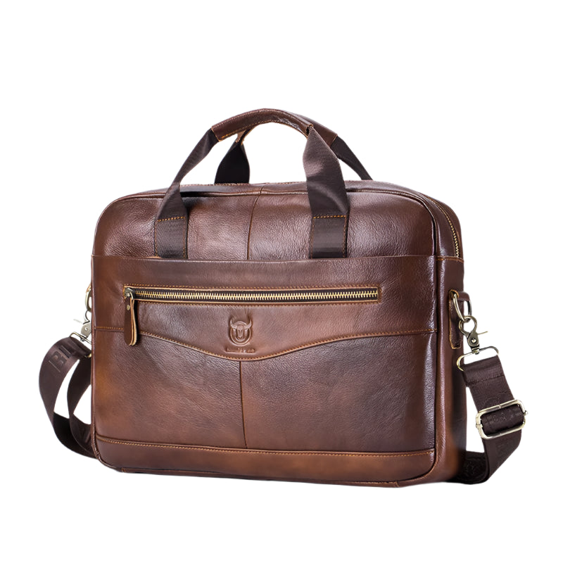 Original BULLCAPTAIN Men's Genuine Leather Laptop Briefcase – 14" Business Messenger Bag