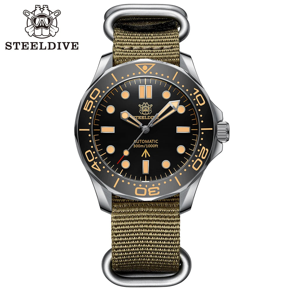 STEELDIVE SD1957 Automatic Dive Watch β 42mm Vintage Bezel, Green Luminous, Sapphire Glass, 200M Waterproof
