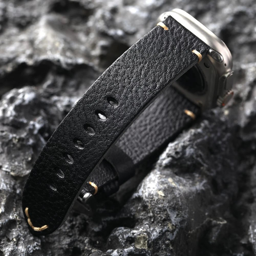 Handmade Italian Cowhide Leather Apple Watch Band – Ultra 2, S9, S8 – 49mm, 45mm – Soft Genuine Leather Strap for Men